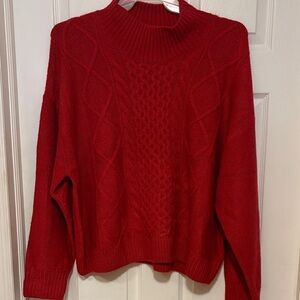 GAP Cranberry Red Cable Knit Turtleneck Sweater